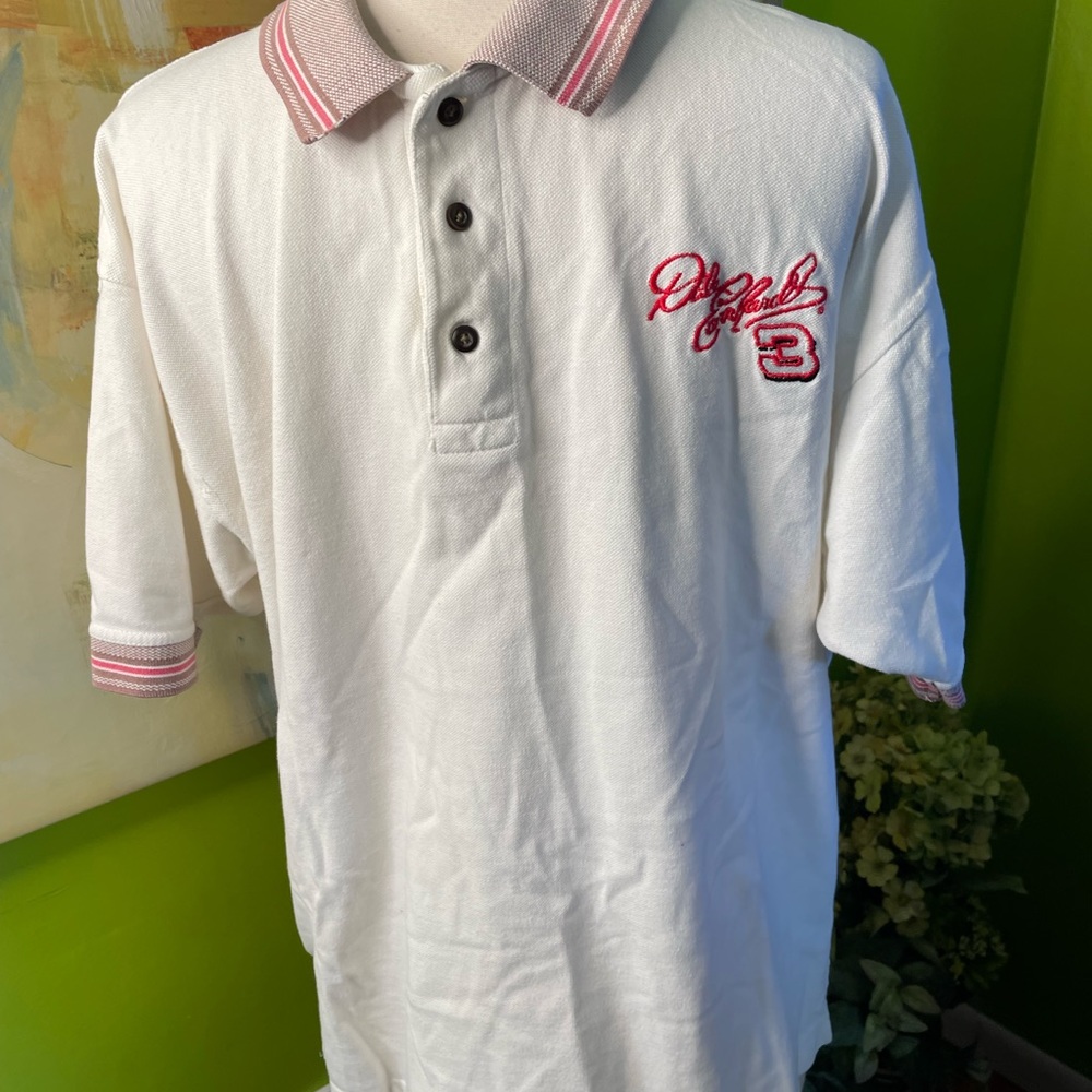 White Polo Shirt with Red Embroidery Dale Earnhardt